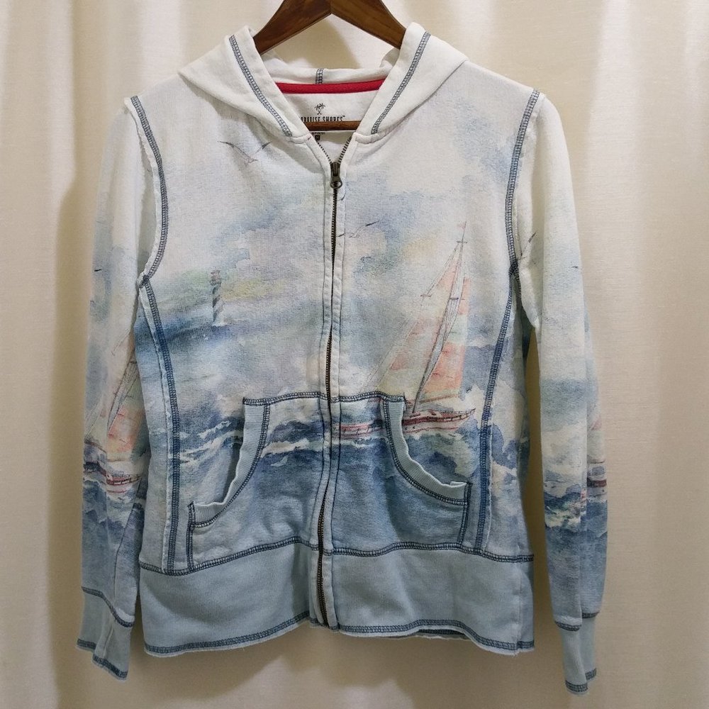 Sweatshirt Jacket Lighthouse Sailboat Watercolor - Medium Full-Zip